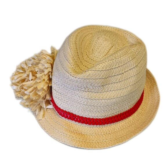 LOFT 96% paper fedora beach hat with paper flower accent, coral peach trim - Picture 1 of 6